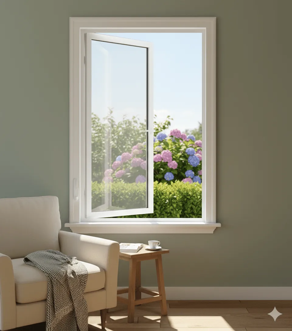Casement window installed above a kitchen counter