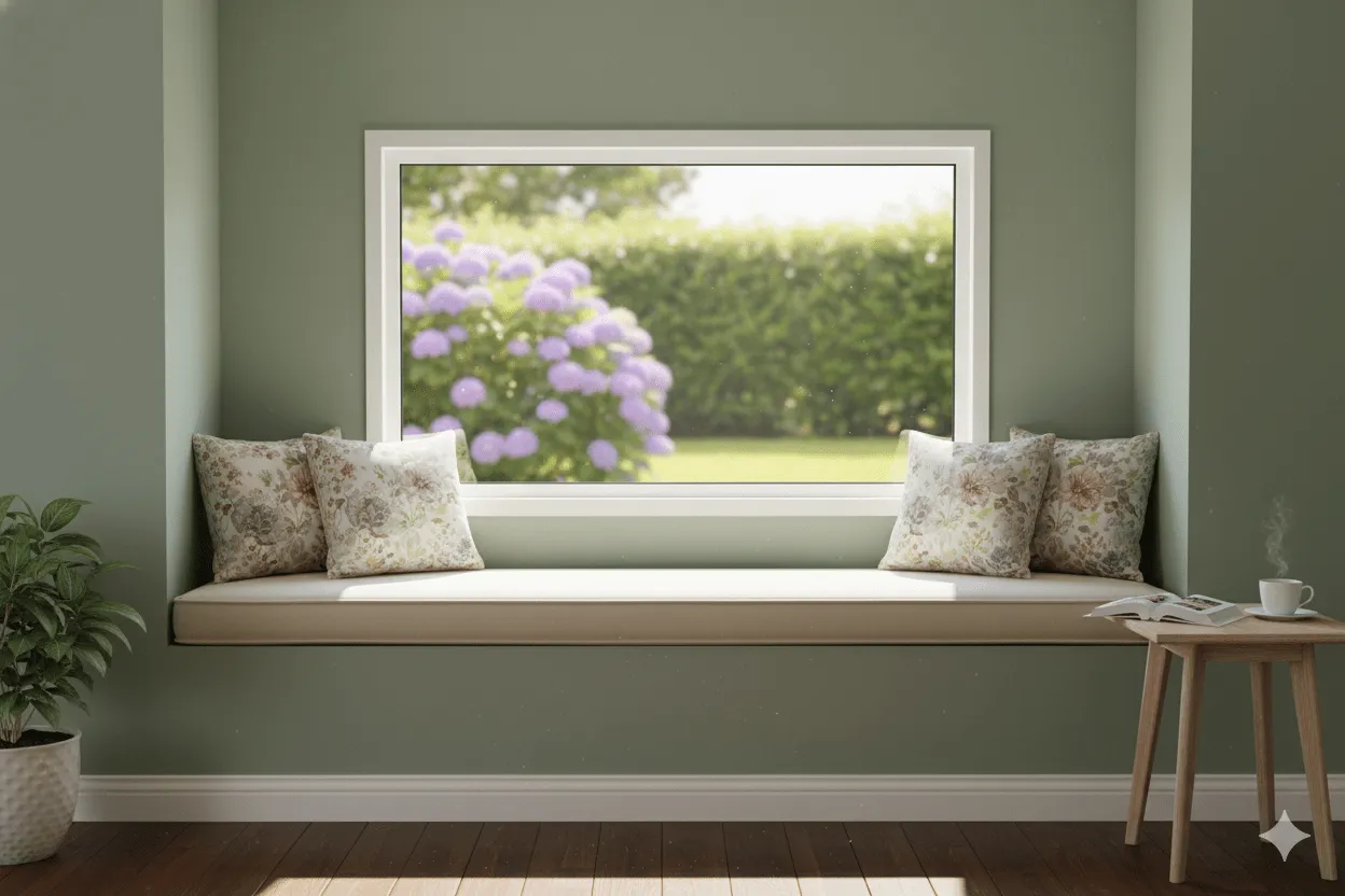 Picture window framing a residential outdoor view