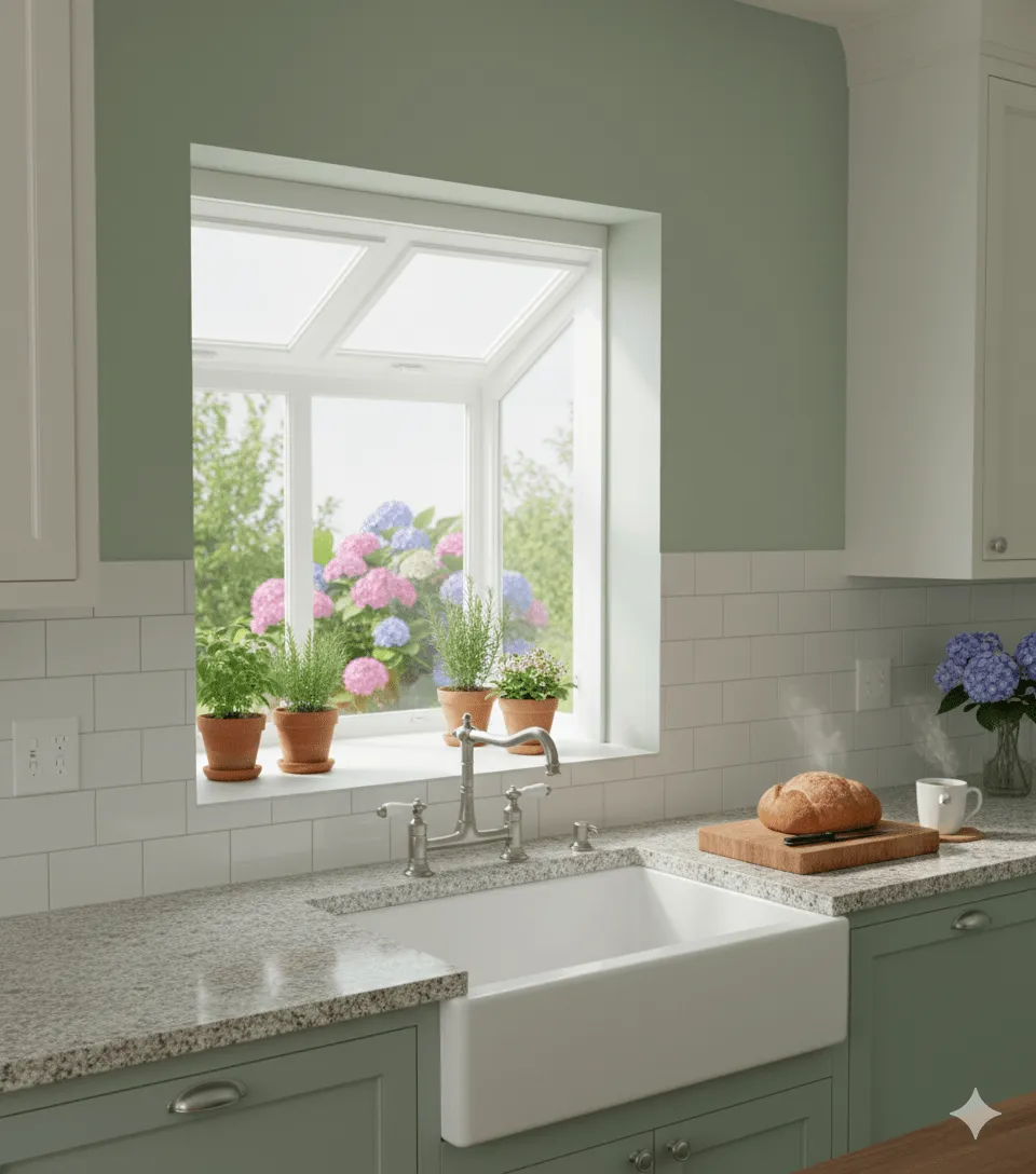 Garden window installed above a kitchen sink