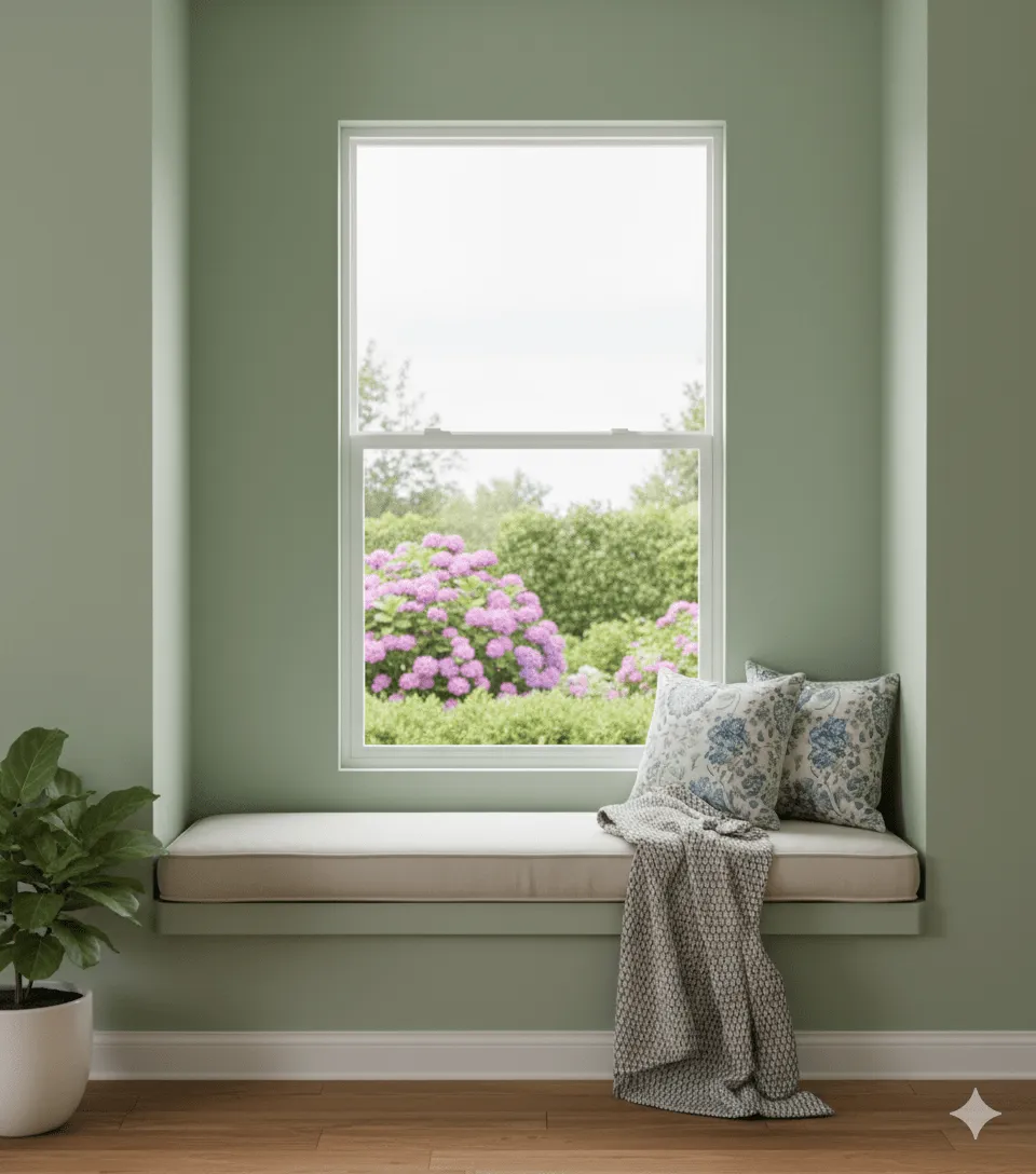 Single-hung window installed in a bright living space